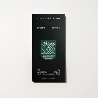 Barra 70% Cacao con Nibs Caramelizados — Edición Especial MX 2026