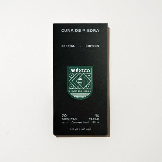 Barra 70% Cacao con Nibs Caramelizados — Edición Especial MX 2026